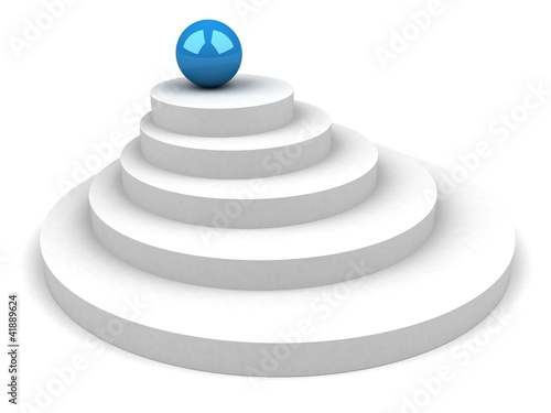 concept white pedestal and blue sphere. steps to success