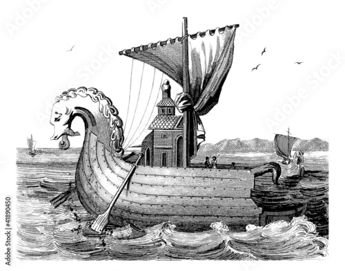 Cuadro en lienzo Medieval Nordic Ship - 6th Century