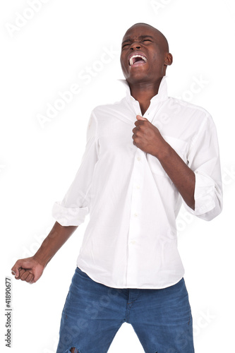 man standing and yelling