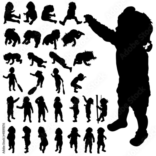 baby cute posing black vector silhouette