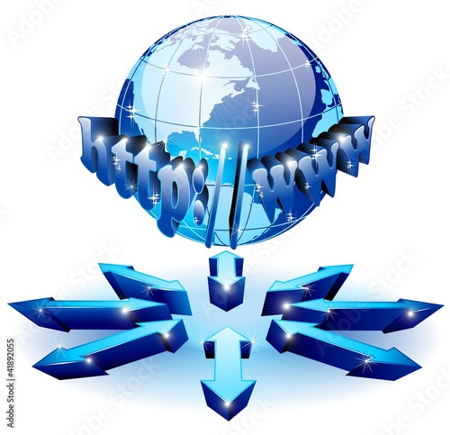 Globo Internet Mondo Blu-Web Concept Globe with Arrows