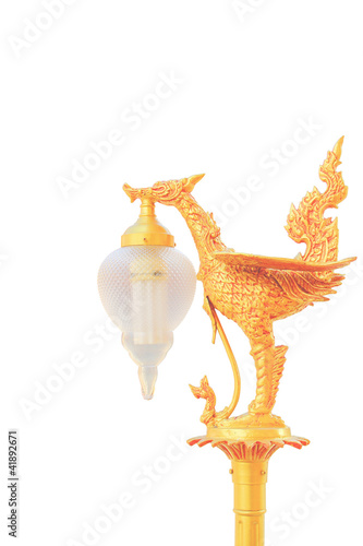 Golden swan statue isolated on white background