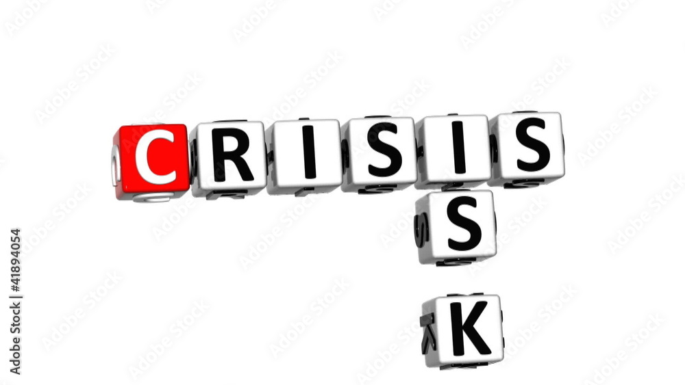 3D Crisis Risk Crossword on white background 3D Crisis Risk Crossword on white background