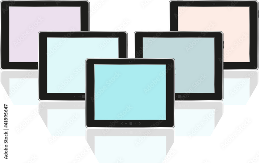 Set of digital tablets with colored screen isolated on white Set of digital tablets with colored screen isolated on white