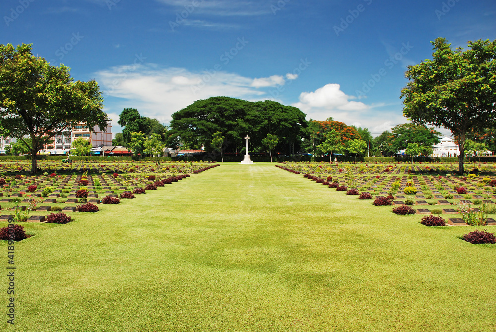 World War II memorial cemetery in Kanchanaburi Thailand