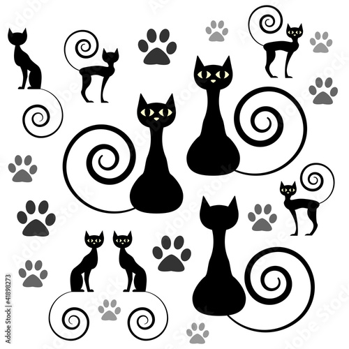 A set of black cat silhouettes