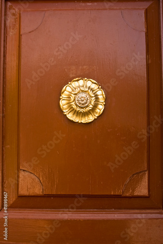 Brown Colonial Door with Gold Sunburst © emattil