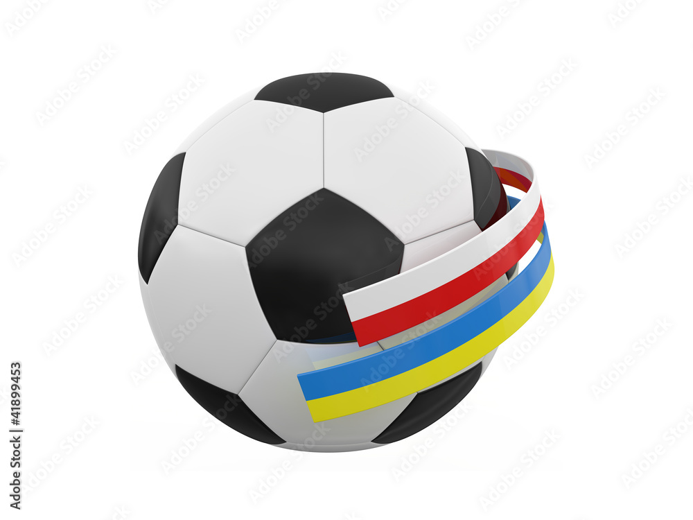 Fototapeta premium soccer ball with poland and ukraine ribbons