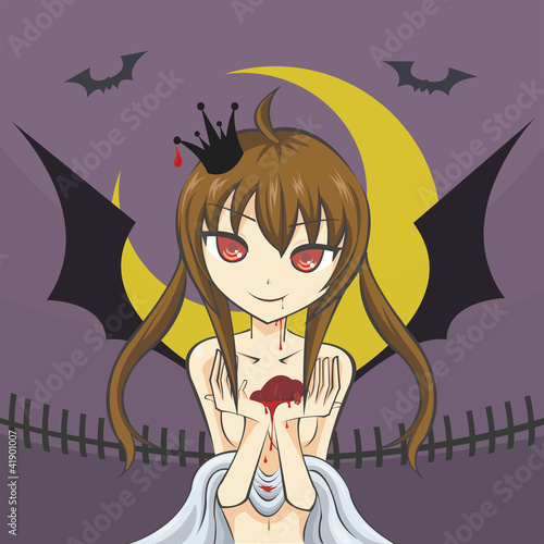Vampire girl holding a fresh human heart - nude