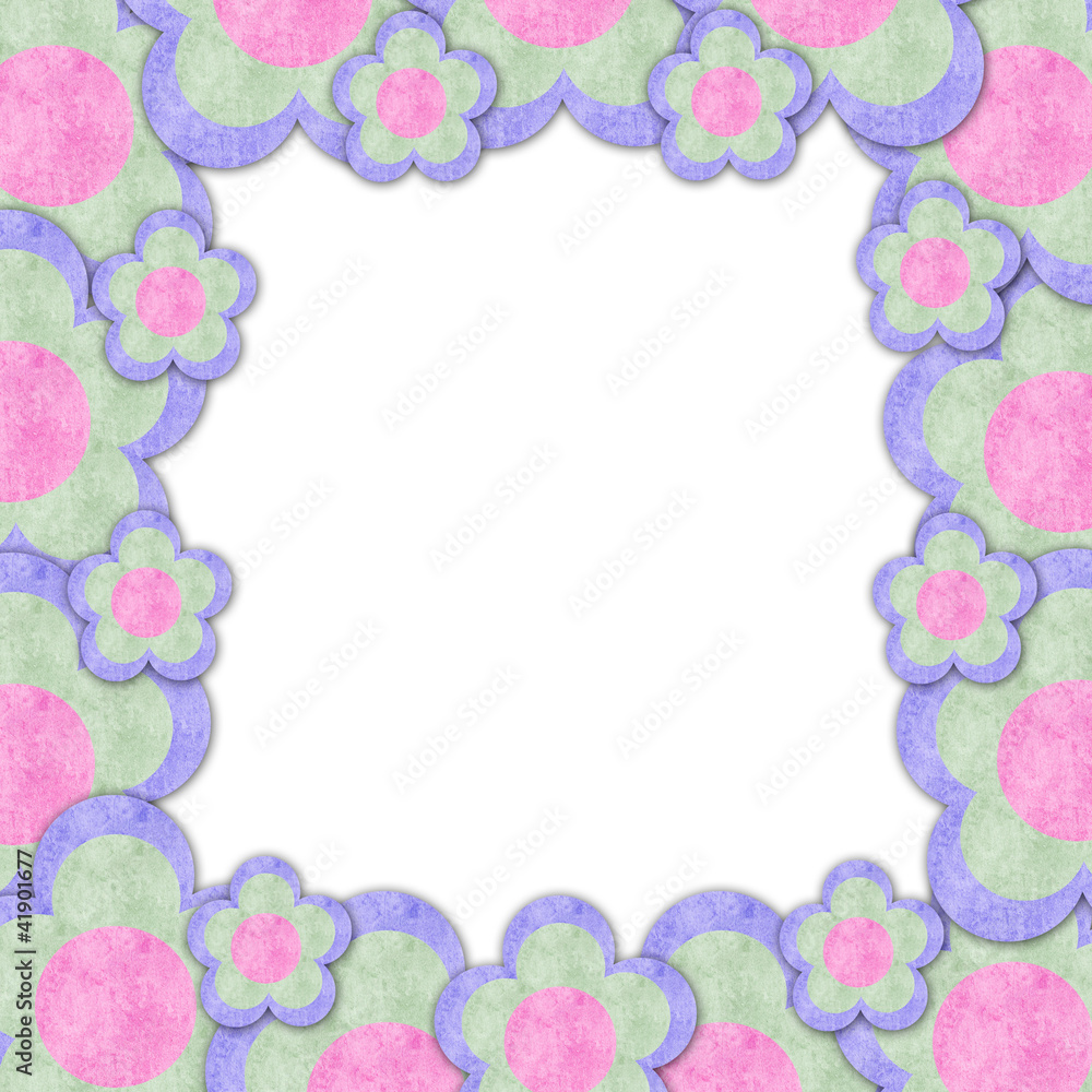 Paper flowers frame in white background isolated Paper flowers frame in white background isolated