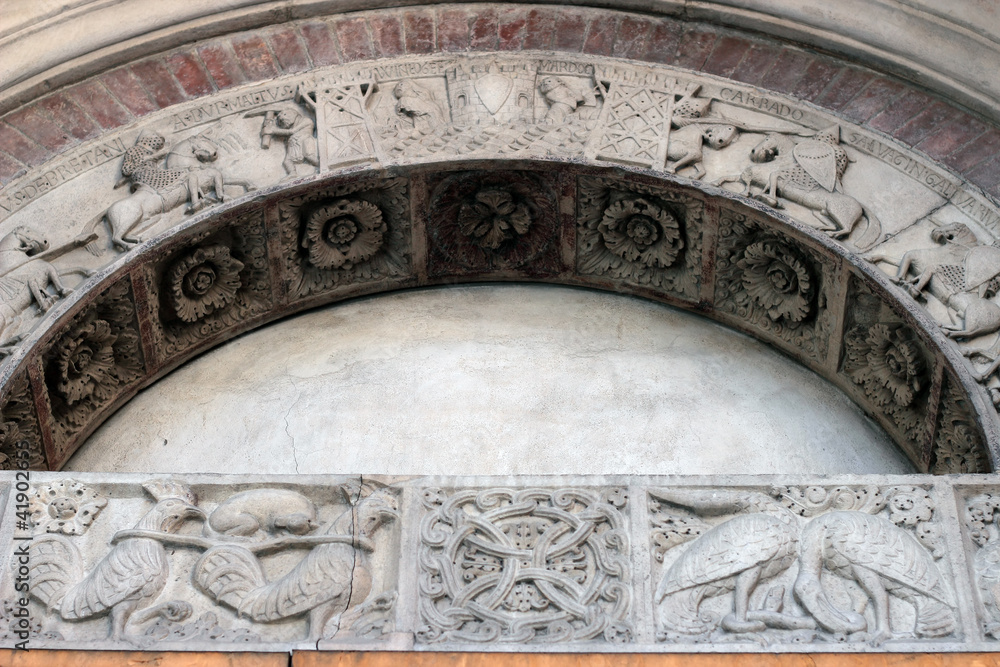 detail of the romanesque cathedral in Modena, Italy