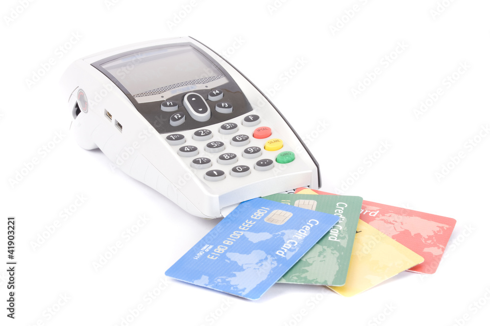bank terminal and credit card isolated on white bank terminal and credit card isolated on white