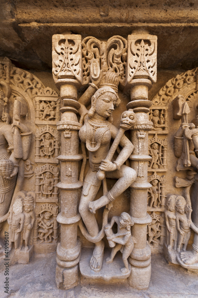 Statue at the Rani Ki Vav step well in Patan, Gujarat, India