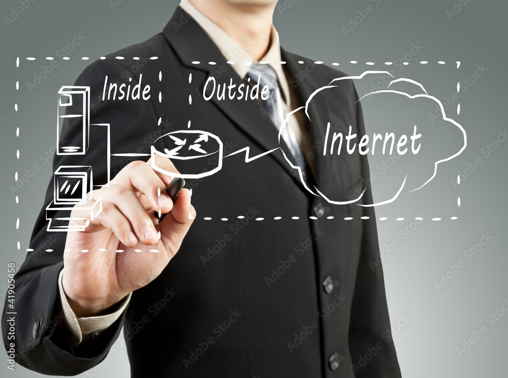 Business man draw network diagram basic concept Stock Photo | Adobe Stock