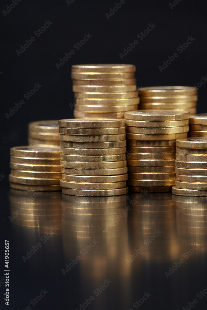 coins on the black background