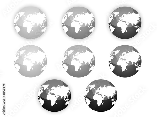 Earth globe, gray,black colored sea/ocean