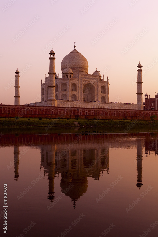 Taj Mahal from north bank of Yamuna River, India.