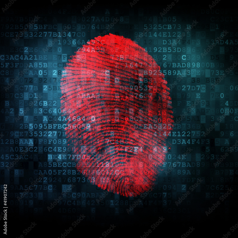 Fingerprint on digital screen - obrazy, fototapety, plakaty 