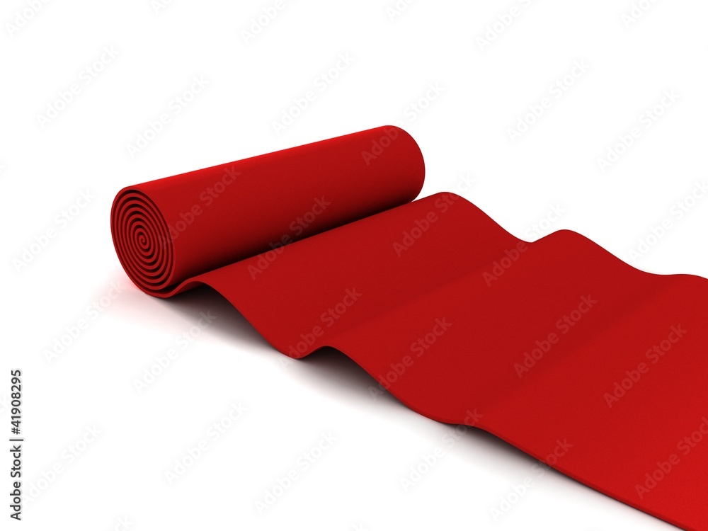 Naklejka premium classic rolling red carpet on white background