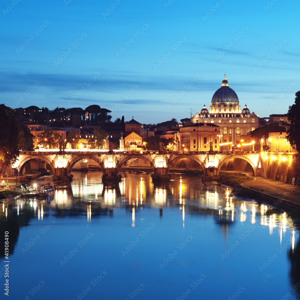 St. Peter's Basilica at night, Rome - Italy