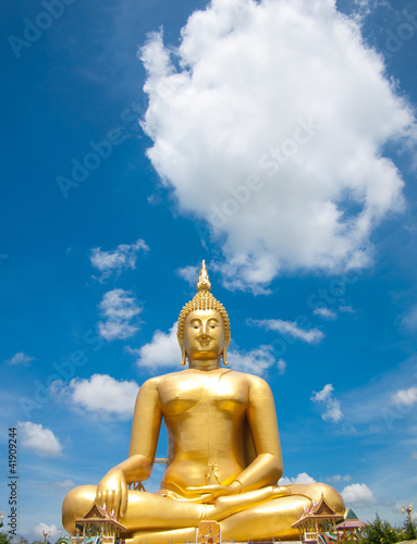 Golden Buddha with sky at Wat Muang  Ang Thong thailand