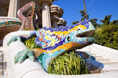 Leinwand Poster Dragon Salamandra von Gaudi im Park guell