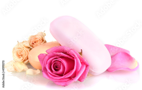 Two soap with roses on white background