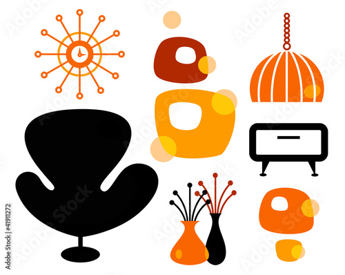 Retro furniture set isolated on white