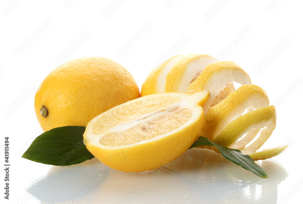 ripe lemons with leaves isolated on white ripe lemons with leaves isolated on white