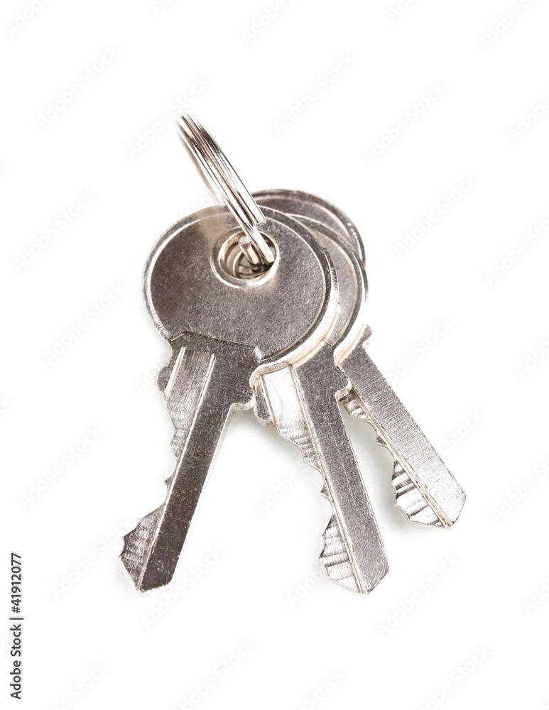 Three keys on metal ring isolated on white Three keys on metal ring isolated on white