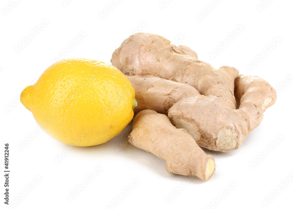 Fototapeta premium Ginger with lemon isolated on white