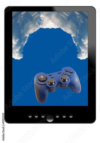 tablet, clouds and gamepad
