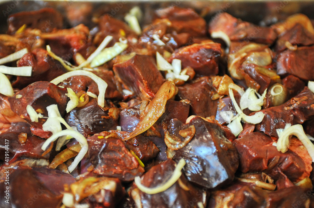 marinated liver, kidneys, lungs meat shashlik