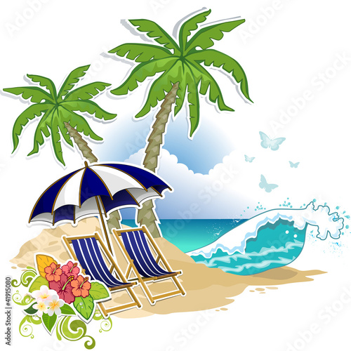 Umbrellas and beach chairs