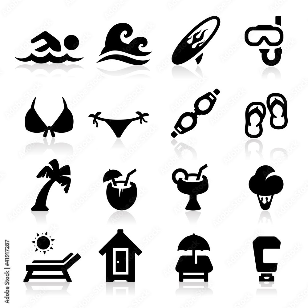 Beach icons set Elegant series Beach icons set Elegant series