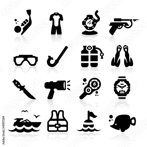 Diving icons set Elegant series