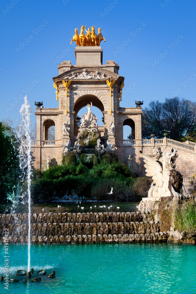 Barcelona ciudadela park lake fountain and quadriga Barcelona ciudadela park lake fountain and quadriga