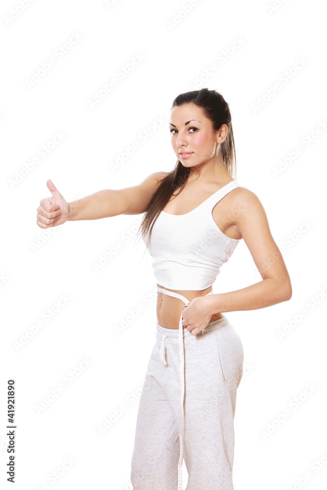 young woman doing exercise isolated on white background young woman doing exercise isolated on white background