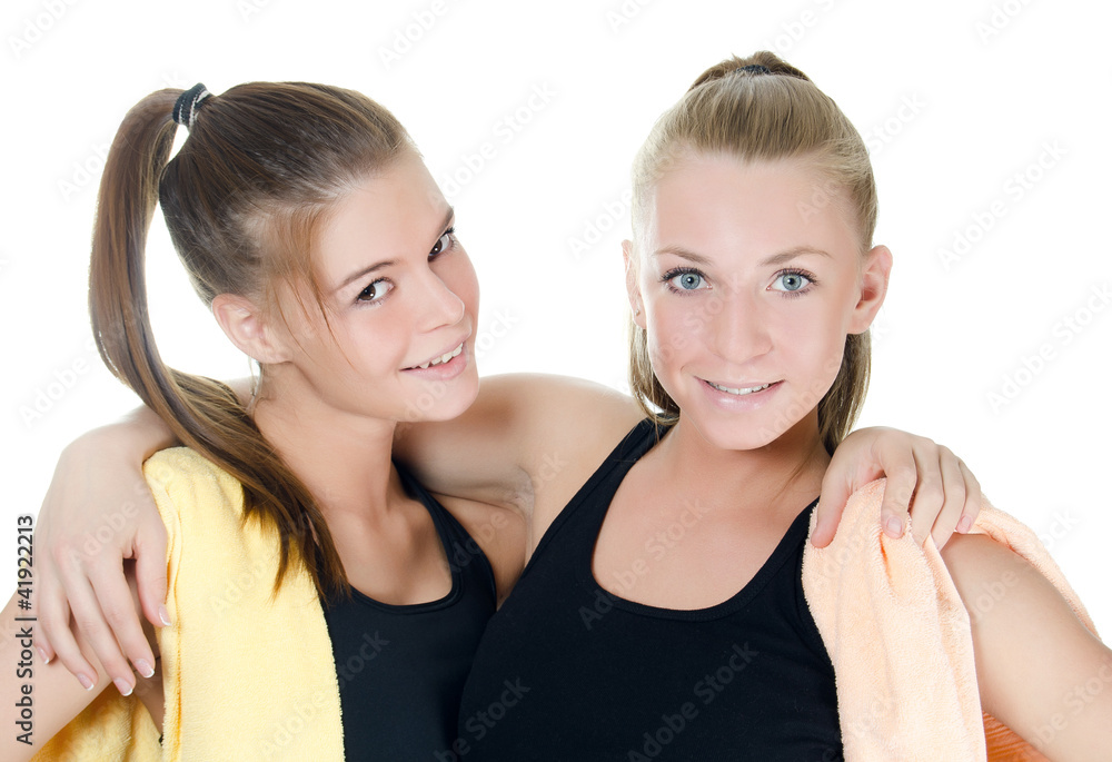 Two sports woman isolated on white Two sports woman isolated on white