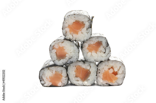 Salmon Maki sushi isolated in white background