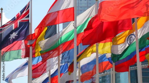 Flags of  various states on  background of center