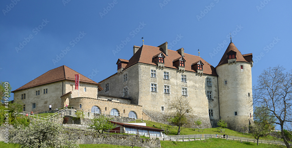 View on Gruyeres castle, Switzerland View on Gruyeres castle, Switzerland