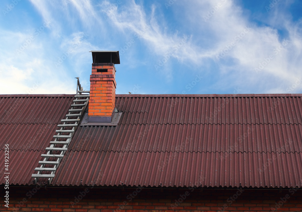 Roof chimney and a ladder