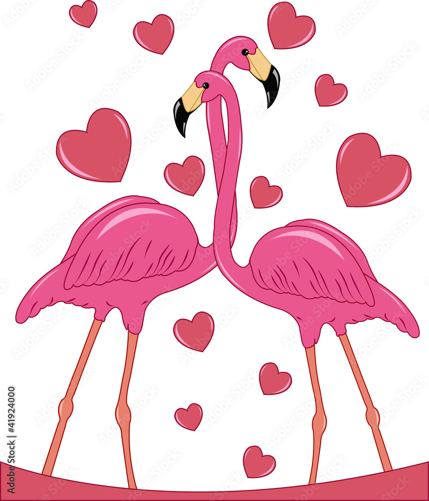 Obraz premium Two enamoured flamingos