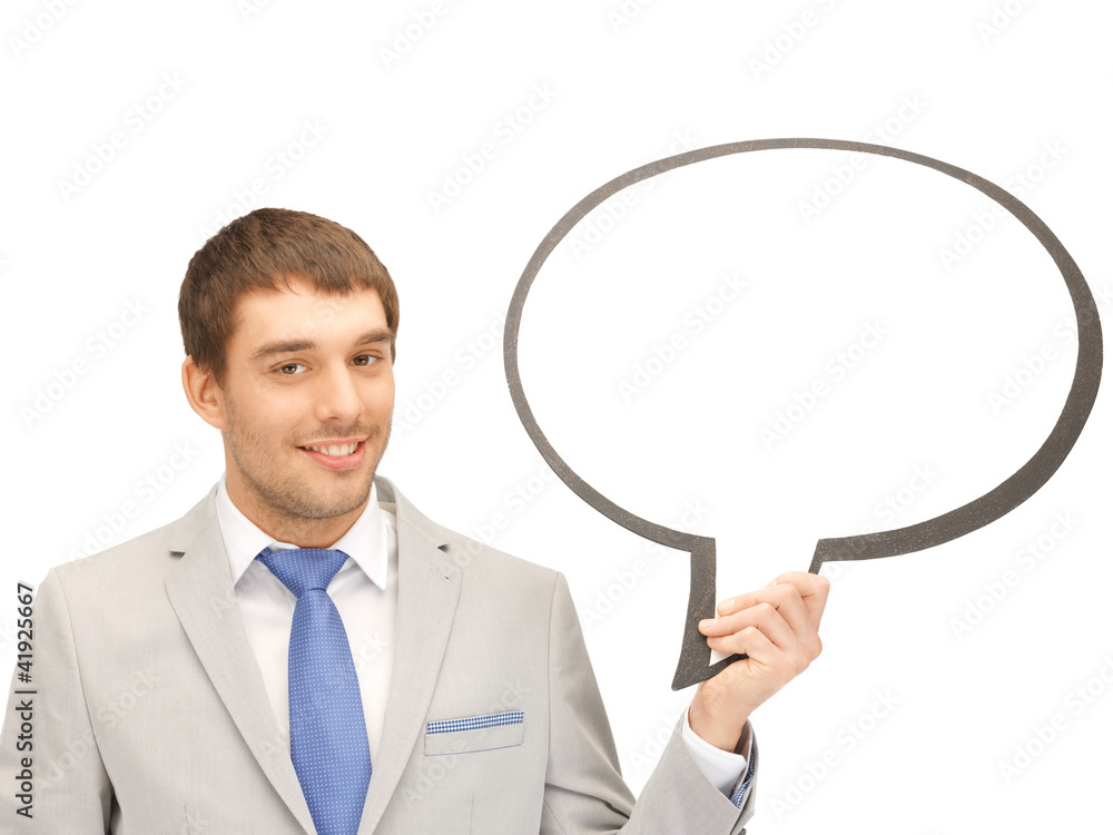 smiling businessman with blank text bubble smiling businessman with blank text bubble