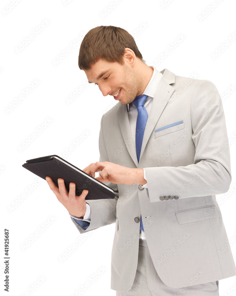happy man with tablet pc computer