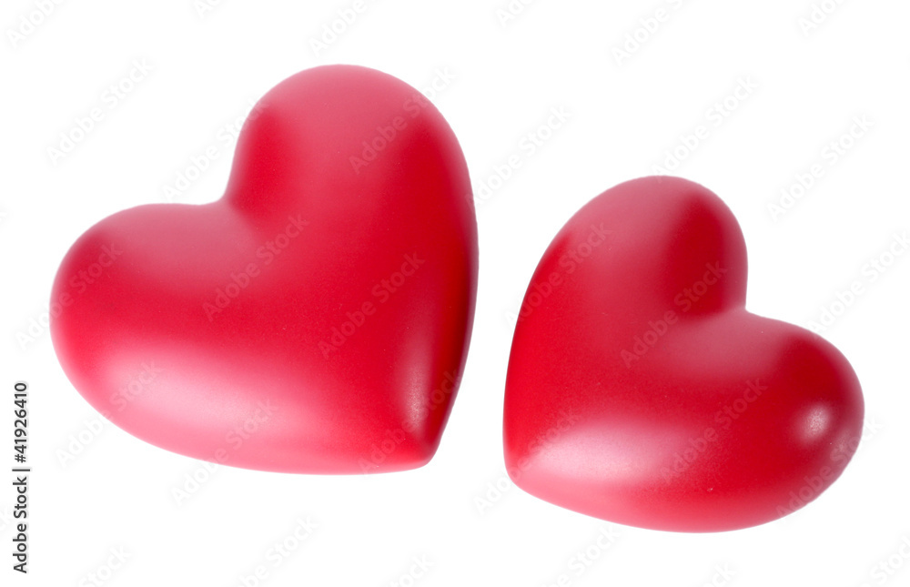 two decorative red hearts isolated on white. two decorative red hearts isolated on white.
