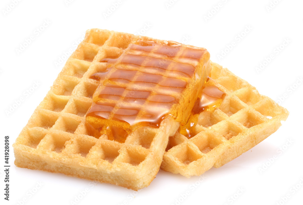 belgium waffles with honey isolated on white belgium waffles with honey isolated on white