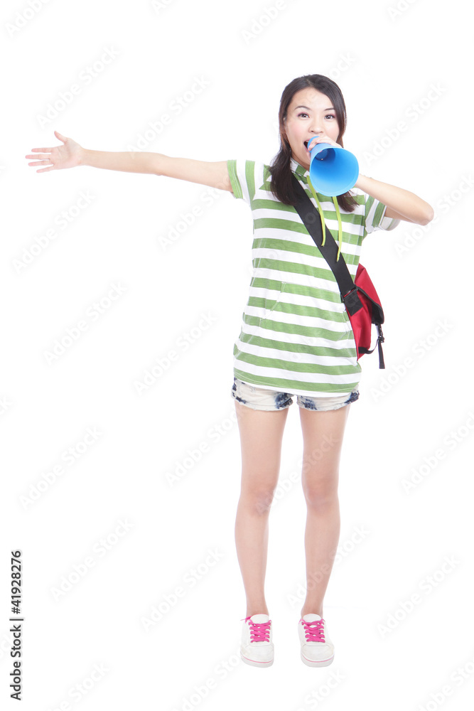 Young girl student yelling and talking to you Young girl student yelling and talking to you