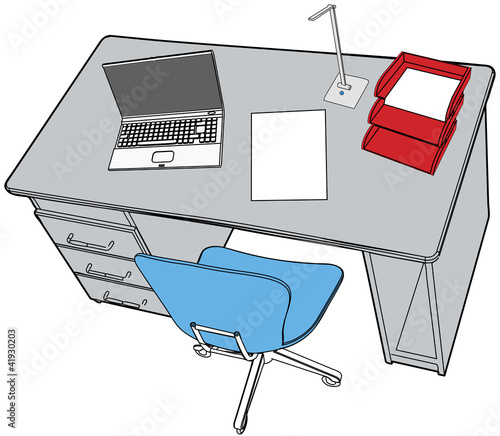 Business report laptop on office desk scene